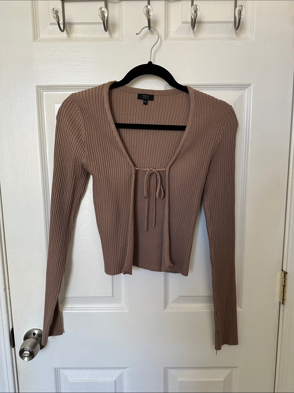 a new day Taupe Ribbed Tie-Front Long Sleeve Top - fits like a S/M